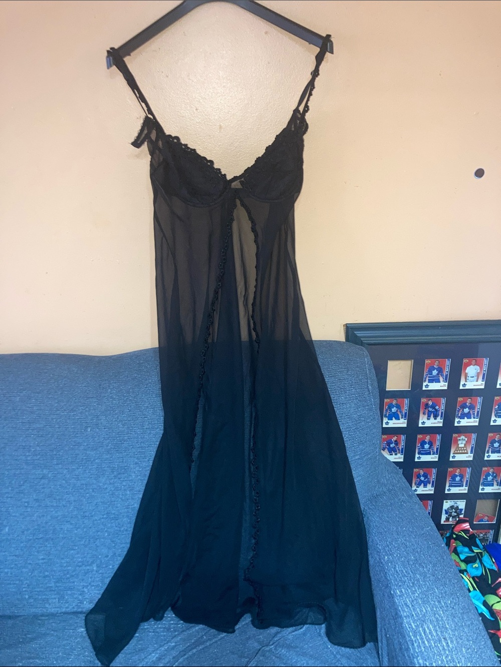 Elegant Black Lace-Trim Sheer Chemise with Adjustable Straps
